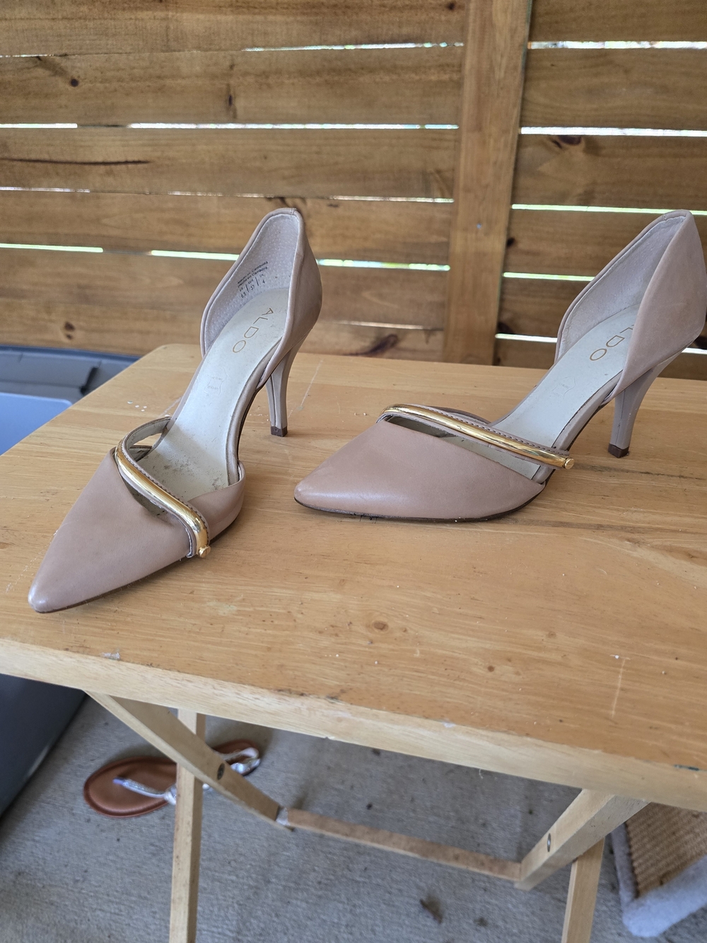 Aldo Blush Pointed-Toe Pumps with Gold Strap